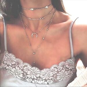 Boho 4 layer elephant charm choker necklace